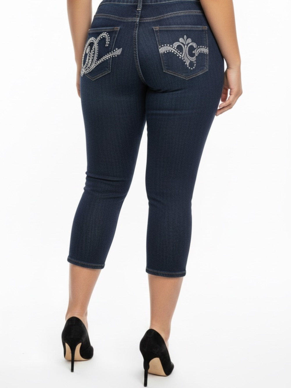 NEW Dereon Beyonce Y2K Studded stretch Denim Capri Jeans Cropped 3 / 4